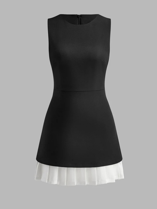 Commense Dresses & Skirts - Commense Black Sleeveless Mini Dress with White Pleated Hem